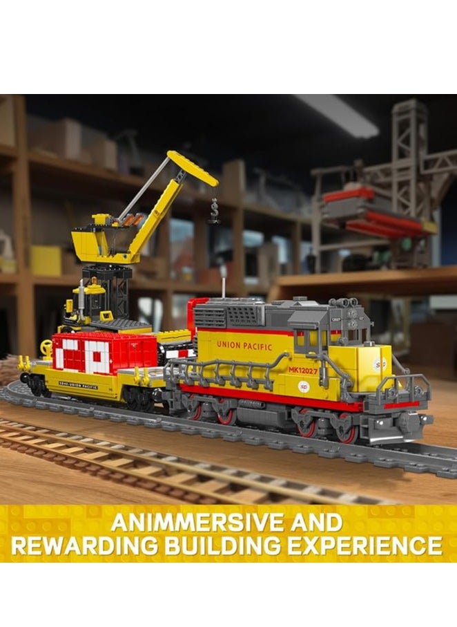 mould king - 12027 Educational Diesel Locomotive Train Building Block Sets with a Semi-Trailers, Cranes, Remote/App Control Engineering Building Toy Kit, SD40-2 Scale Model with Train Tracks for Adults Kids - Image 1