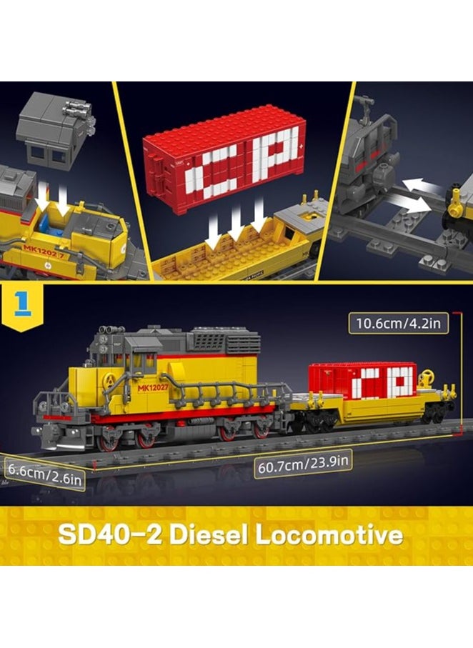 mould king - 12027 Educational Diesel Locomotive Train Building Block Sets with a Semi-Trailers, Cranes, Remote/App Control Engineering Building Toy Kit, SD40-2 Scale Model with Train Tracks for Adults Kids - Image 1