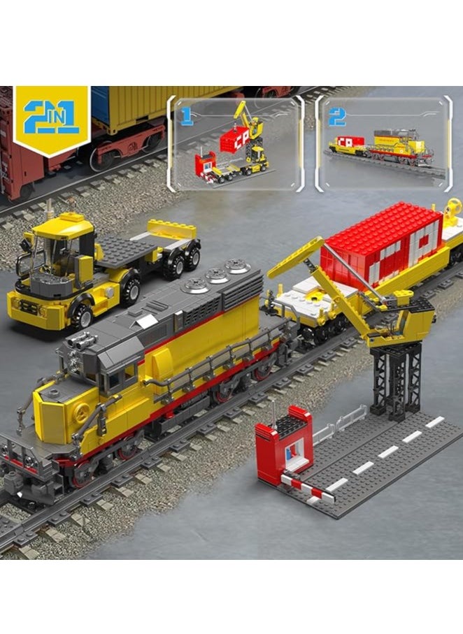mould king - 12027 Educational Diesel Locomotive Train Building Block Sets with a Semi-Trailers, Cranes, Remote/App Control Engineering Building Toy Kit, SD40-2 Scale Model with Train Tracks for Adults Kids - Image 1