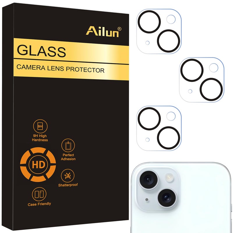 Ailun 3 Pack Camera Lens Protector for iPhone 15 / iPhone 14 ï¼† iPhone 15 Plus/iPhone 14 Plus,Tempered Glass,9H Hardness,Ultra HD,Anti-Scratch,Case Friendly,Does not Affect Night Shots - Image 1