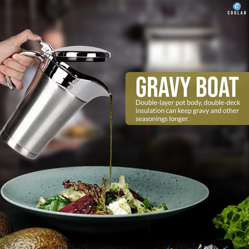 Coolab 750ML Stainless Steel Gravy Boat with Lid – Double Insulated Gravy Pitcher for Hot & Cold Sauces – Elegant Sauce Boat Small Gravy Server for Steak, Turkey, and Holiday Dinners - Image 3