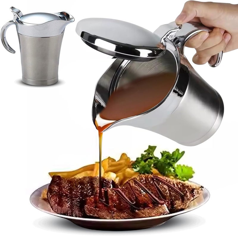 Coolab 750ML Stainless Steel Gravy Boat with Lid – Double Insulated Gravy Pitcher for Hot & Cold Sauces – Elegant Sauce Boat Small Gravy Server for Steak, Turkey, and Holiday Dinners - Image 1