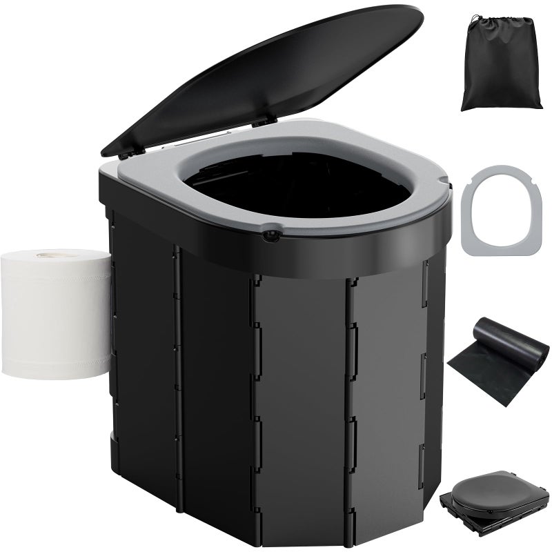 PAHTTO Portable Camping Toilet with PU Cushion Folding Porta Potty for Adults with Lid and Toilet Paper Holder Waterproof Camping Toilet with Lid for Camping Hiking RV Travel Road Trips - Image 2