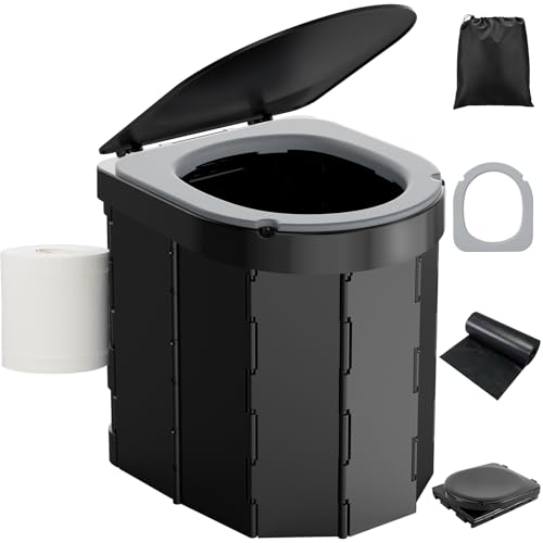 PAHTTO Portable Camping Toilet with PU Cushion Folding Porta Potty for Adults with Lid and Toilet Paper Holder Waterproof Camping Toilet with Lid for Camping Hiking RV Travel Road Trips - Image 1