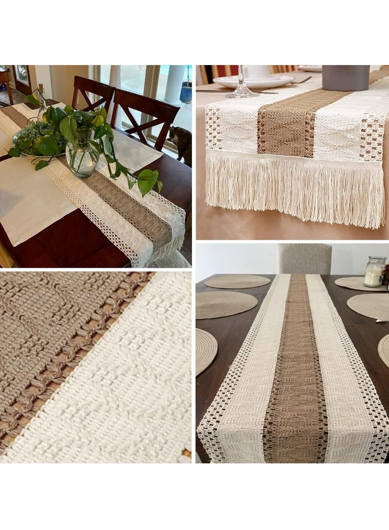 Arabest Table Runners with Tassels Vintage Boho Table Cover, Natural Burlap Table Runner, Modern Farmhouse Decor Rustic Woven Cotton Crochet Lace for Dining Room Kitchen Wedding Party Holiday Decors(30*180cm, Beige)  - Image 5