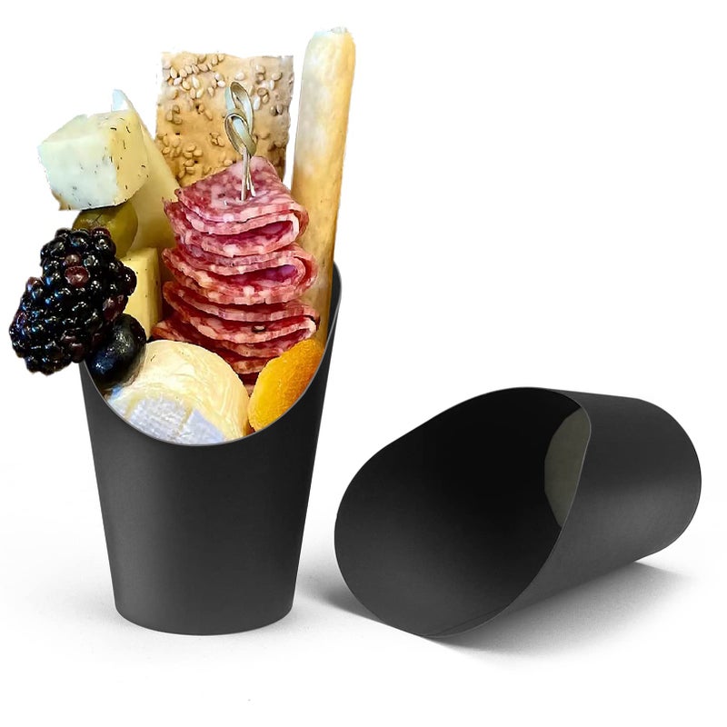 CAMKYDE 50 Pcs French Fries Holder 14oz Disposable Paper French Fry Cups Charcuterie Cups for all Occasions 14oz Black