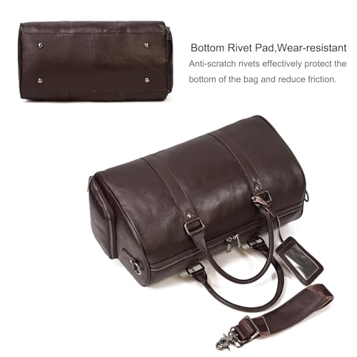 LUUFAN Leather Travel Bag for Men Large Capacity Luggage Duffel Bag with Shoe Compartment, Weekend Handbag for Holiday Business Trip 45cm, Brown - Image 4
