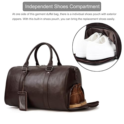 LUUFAN Leather Travel Bag for Men Large Capacity Luggage Duffel Bag with Shoe Compartment, Weekend Handbag for Holiday Business Trip 45cm, Brown - Image 5