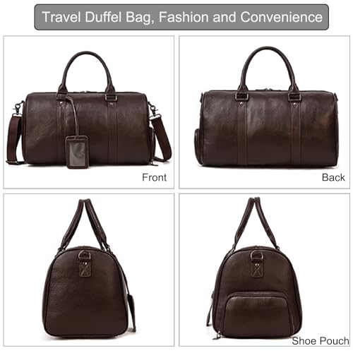 LUUFAN Leather Travel Bag for Men Large Capacity Luggage Duffel Bag with Shoe Compartment, Weekend Handbag for Holiday Business Trip 45cm, Brown - Image 3