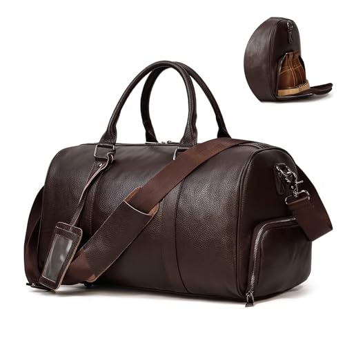 LUUFAN Leather Travel Bag for Men Large Capacity Luggage Duffel Bag with Shoe Compartment, Weekend Handbag for Holiday Business Trip 45cm, Brown - Image 1