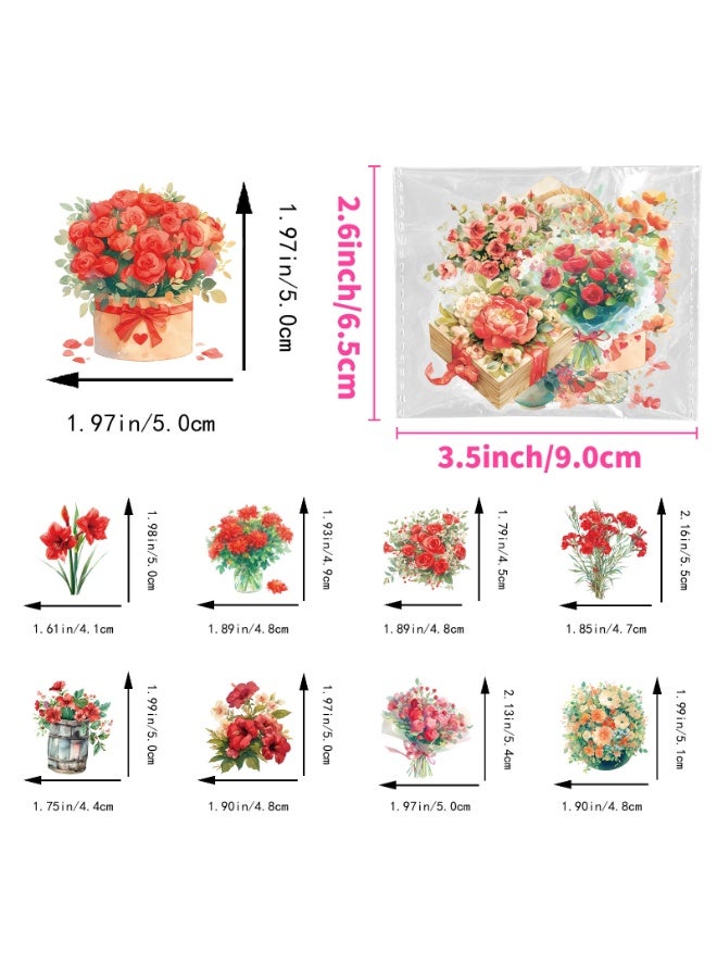 50 Pcs Rose Transparent Stickers Water Bottles Waterproof Red Rose Sticker Pack Transparent PET Decals for Laptop Phone Car Luggage Skateboard Guitar Party Favors Gifts for Adults Teens Girls - Image 3