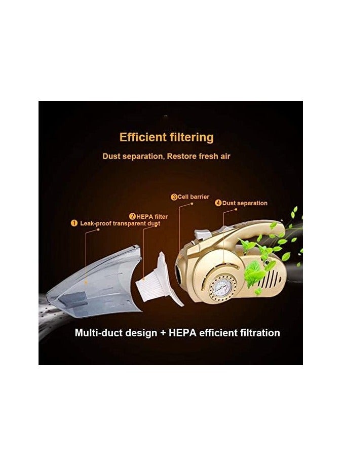 MR.SMART Car 4 in 1 Handheld Corded Vacuum Cleaner, DC 12V Wet Dry Auto Dust Buster with Tyre Inflator Pressure Gauge and LED Light for Pet Hair,Car Cleaning - Image 4