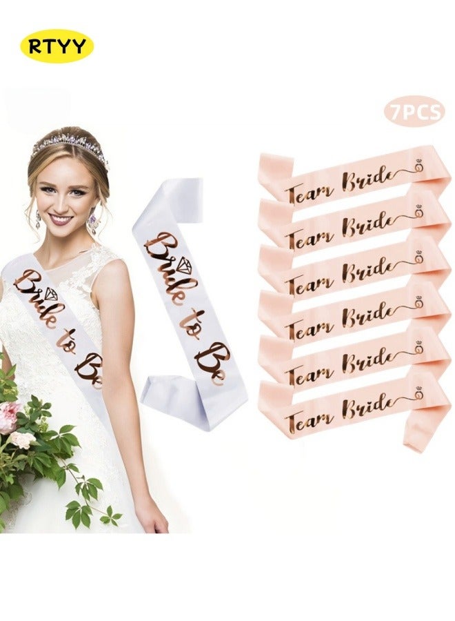 RTYY Team Bride Sash Set- 1 White Bride to Be Sash and 6 Team Bride Sashes Bachelorette Party Supplies  Bachelorette Sash Bridesmaid Sashes for Bridal Party & Wedding (7pcs)  - Image 1