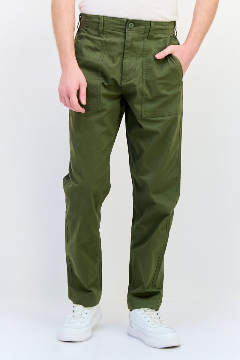 Celio Men Regular Fit Solid Chino Pants, Army Green - Image 1