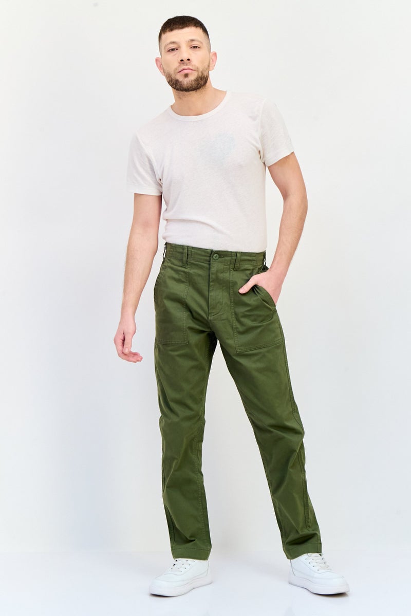 Celio Men Regular Fit Solid Chino Pants, Army Green - Image 4