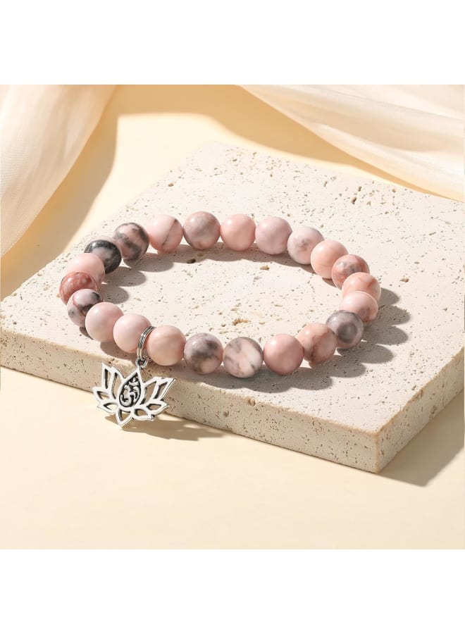 MIXJOY Yoga Spiritual Gifts for Women, Lotus Flower Natural Stone Pink Beads Elastic Bracelet, Energy Reiki Karma Gift, Medium, Stone, no gemstone  - Image 5