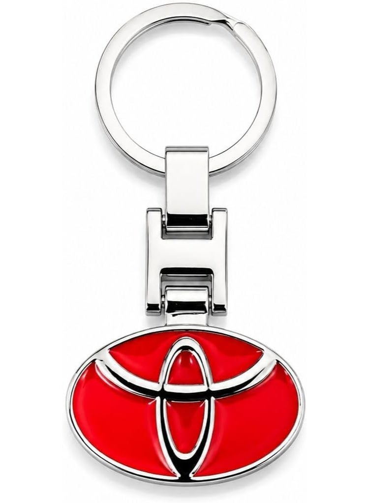 Nickel-plated car keychain and pendant with a double-sided logo, suitable for car, motorcycle, and family keys. Compatible with Toyota. Red.