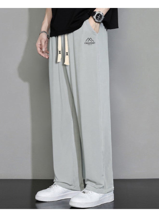 Icy Silk Texture】summer Men's Korean Style Pants, Versatile Sport Pants, Fashionable Thin Drawstring Student Straight-leg Trousers - Image 1