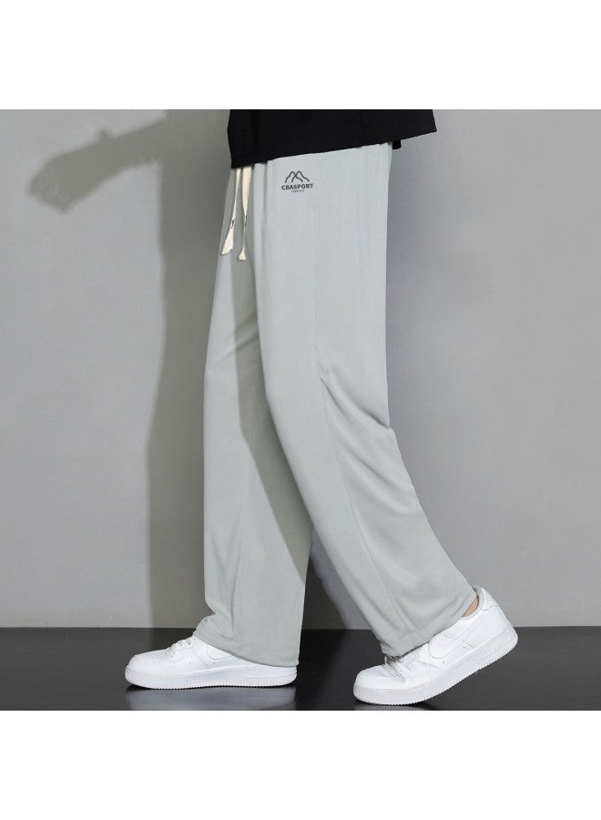 Icy Silk Texture】summer Men's Korean Style Pants, Versatile Sport Pants, Fashionable Thin Drawstring Student Straight-leg Trousers - Image 4
