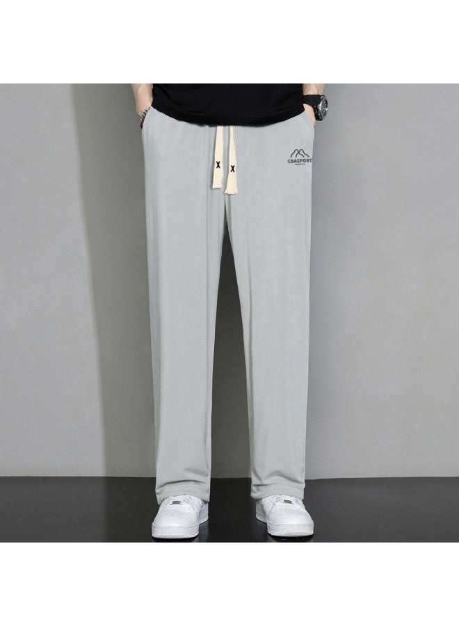 Icy Silk Texture】summer Men's Korean Style Pants, Versatile Sport Pants, Fashionable Thin Drawstring Student Straight-leg Trousers - Image 3