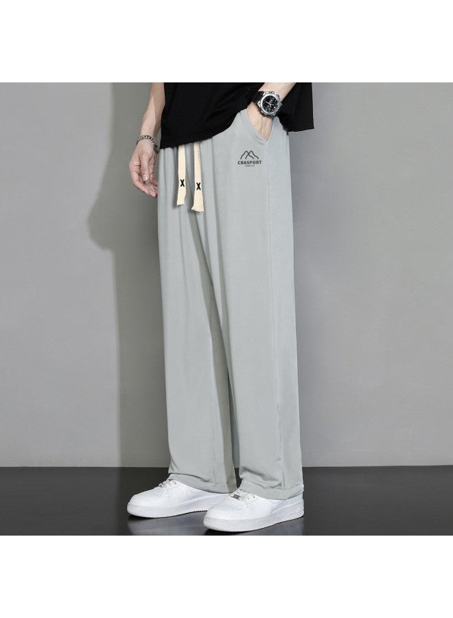 Icy Silk Texture】summer Men's Korean Style Pants, Versatile Sport Pants, Fashionable Thin Drawstring Student Straight-leg Trousers - Image 2