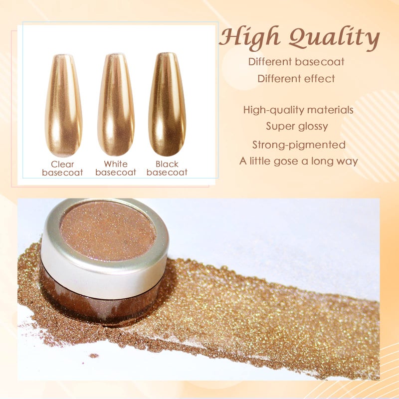 Laza Chrome Nail Powder Mirror Effect Metallic Dust Holographic Glitter Glazed Manicure Decoration Reflective Pigment for DIY Gel Polish Nail Art, Resin Craft, Gifts - Gold - Image 4