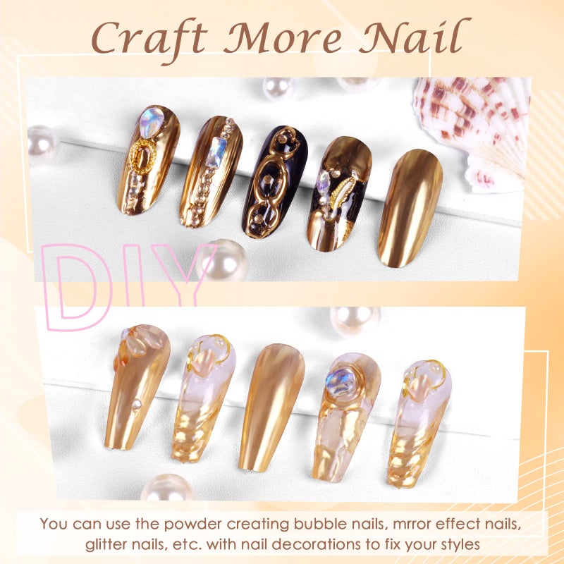 Laza Chrome Nail Powder Mirror Effect Metallic Dust Holographic Glitter Glazed Manicure Decoration Reflective Pigment for DIY Gel Polish Nail Art, Resin Craft, Gifts - Gold - Image 5