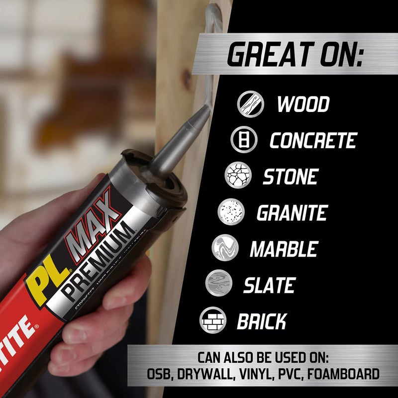 Loctite لاصق لوكتايت PL بريميوم ماكس للبناء، لاصق متعدد الاستخدامات للبناء للخشب، الخرسانة، الحجر والمزيد - 9 أونصة سائلة، عبوة من 1 - Image 3