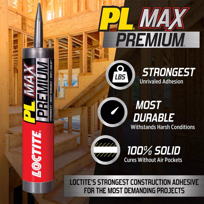 Loctite لاصق لوكتايت PL بريميوم ماكس للبناء، لاصق متعدد الاستخدامات للبناء للخشب، الخرسانة، الحجر والمزيد - 9 أونصة سائلة، عبوة من 1 - Image 4
