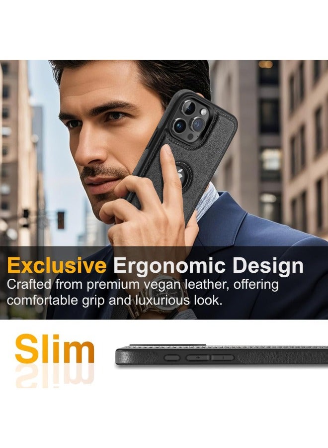iPhone 16 Pro Max Case, Vegan Leather Protective Case for iPhone 16 Pro Max 6.9", Luxury, Elegant and Beautiful Design Cover, Non-Slip Vintage Looking Perfect Leather Back Cover (Black)