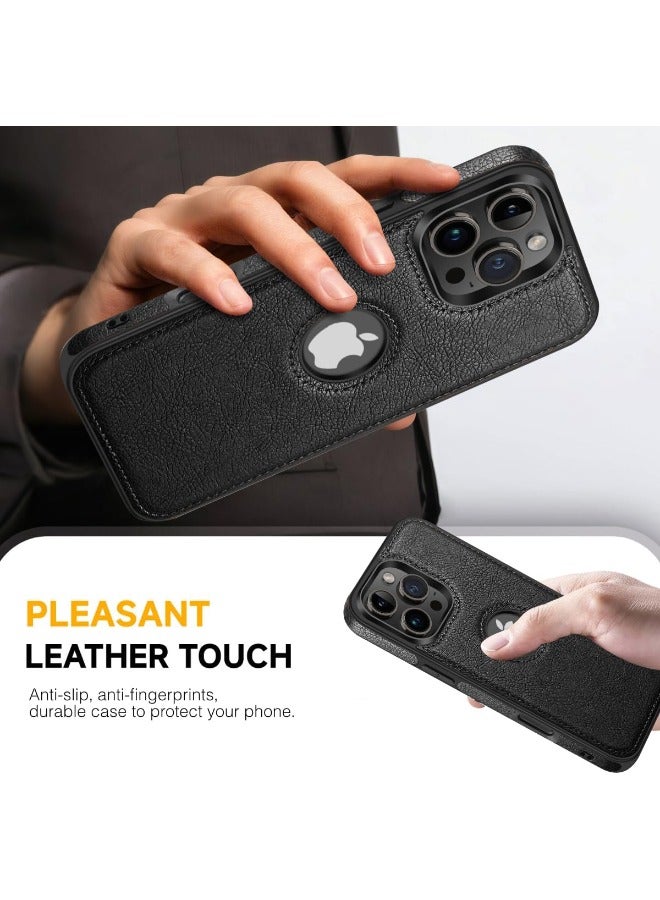 iPhone 16 Pro Max Case, Vegan Leather Protective Case for iPhone 16 Pro Max 6.9", Luxury, Elegant and Beautiful Design Cover, Non-Slip Vintage Looking Perfect Leather Back Cover (Black)