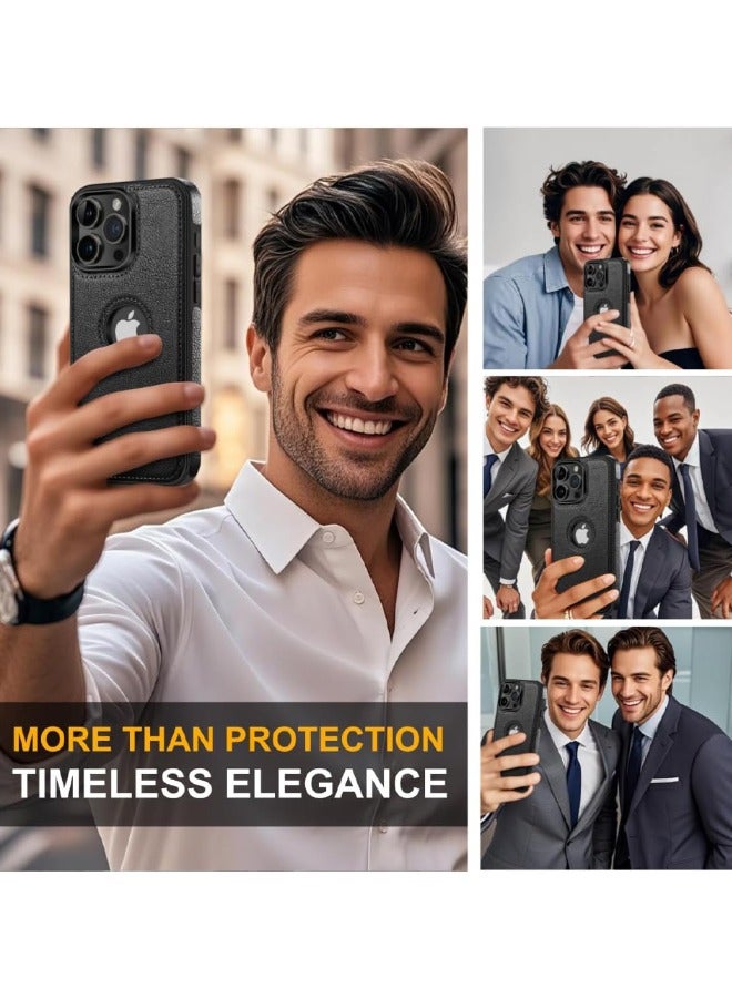 iPhone 16 Pro Max Case, Vegan Leather Protective Case for iPhone 16 Pro Max 6.9", Luxury, Elegant and Beautiful Design Cover, Non-Slip Vintage Looking Perfect Leather Back Cover (Black)