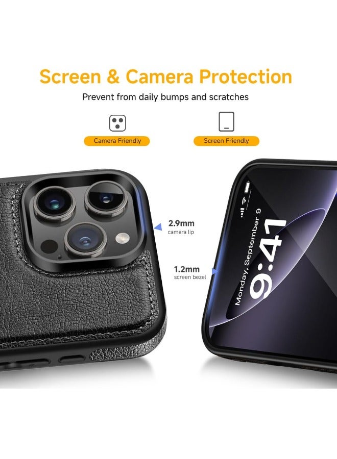 iPhone 16 Pro Max Case, Vegan Leather Protective Case for iPhone 16 Pro Max 6.9", Luxury, Elegant and Beautiful Design Cover, Non-Slip Vintage Looking Perfect Leather Back Cover (Black)