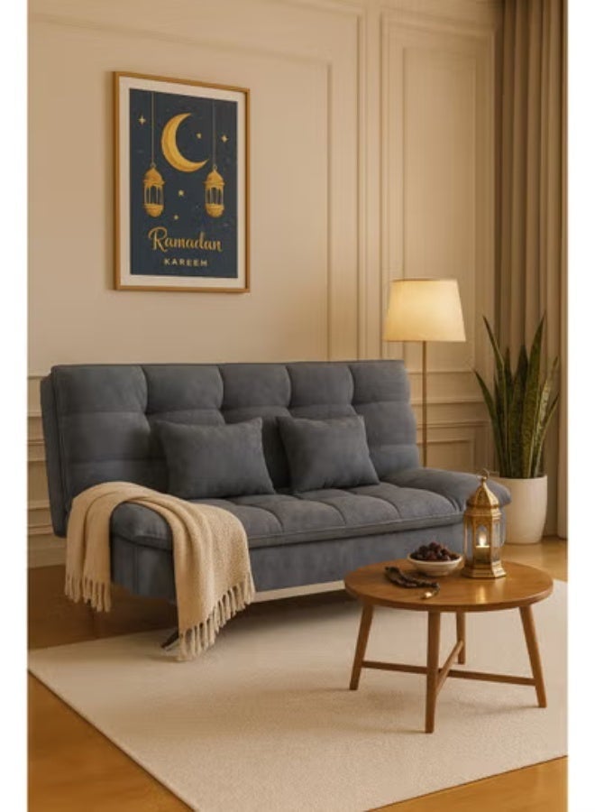 Harmony Home Suede Fabric Sofa  Bed – Modern Folding Convertible Sofa Bed with Pillow, Compact Space-Saving Design for Living Room, Apartment, Dorm & Office - Grey - Image 3