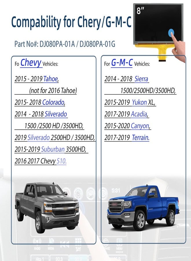 YYinno 8” LCD Monitor Touch Screen Glass Digitizer Navigation Radio Replacement DJ080PA-01A Fit for 2015 2016 2017 2018 Chevy Silverado Suburban Tahoe/G-M-C Yukon Sierra - Image 2