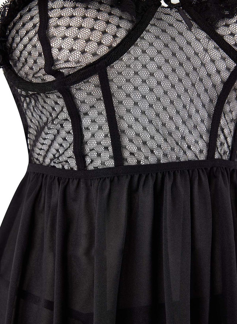 trendyol Black Bust Detailed Polka Dot Babydoll/Fantasy Nightgown - Image 4