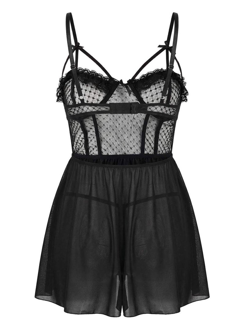 trendyol Black Bust Detailed Polka Dot Babydoll/Fantasy Nightgown - Image 5