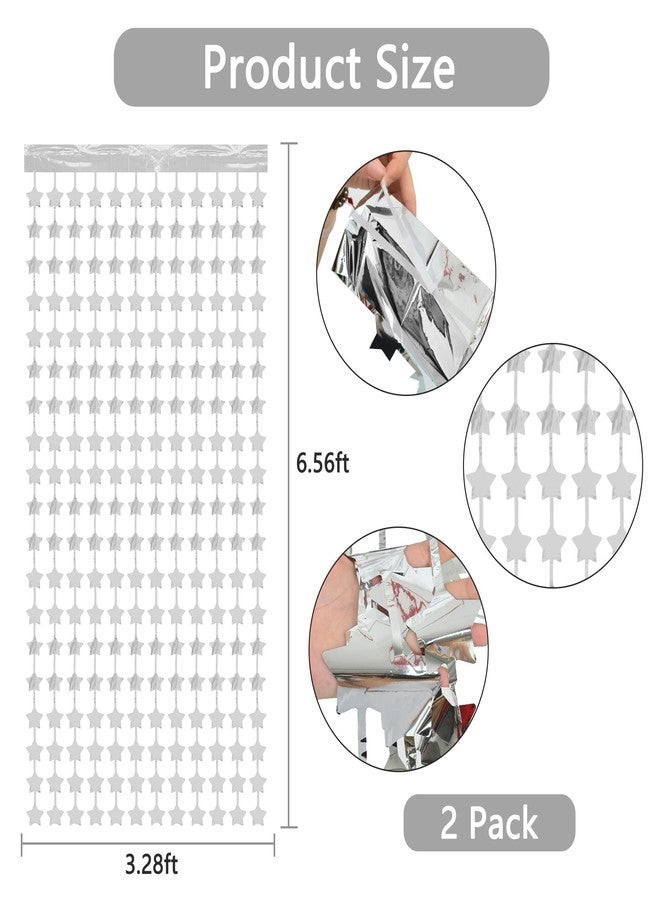 بيشيدا قطعتان من شرائط الأبواب الفضية على شكل نجوم، شرائط ستائر من رقائق معدنية على شكل نجوم، خلفية جدارية لأعياد الميلاد، عيد الطفل، حفل استقبال المولود الجديد للأولاد والبنات (3.28 قدم × 6.58 قدم) - Image 2