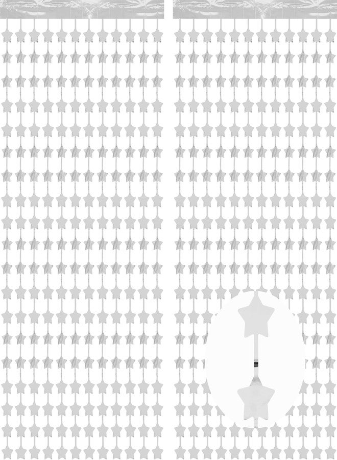 بيشيدا قطعتان من شرائط الأبواب الفضية على شكل نجوم، شرائط ستائر من رقائق معدنية على شكل نجوم، خلفية جدارية لأعياد الميلاد، عيد الطفل، حفل استقبال المولود الجديد للأولاد والبنات (3.28 قدم × 6.58 قدم) - Image 1