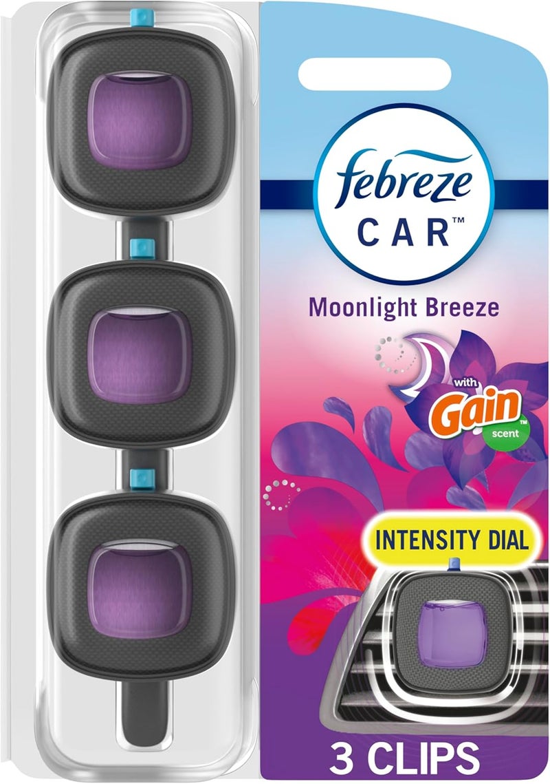 فبريز معطر هواء السيارة فيبريز لفتحات التهوية برائحة Gain Moonlight Breeze، 0.07 أونصة، عبوة من 3 قطع مع علبة تخزين للحفاظ على النضارة - Image 1