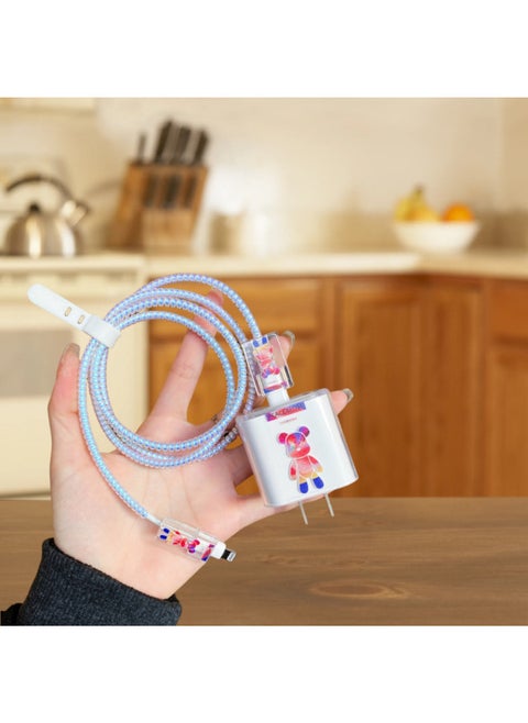Frosted For Apple 20w/18w Charging Head Cover Data Line Protective Cover Bite Cherry Blossom-Colour:Blue Butterfly