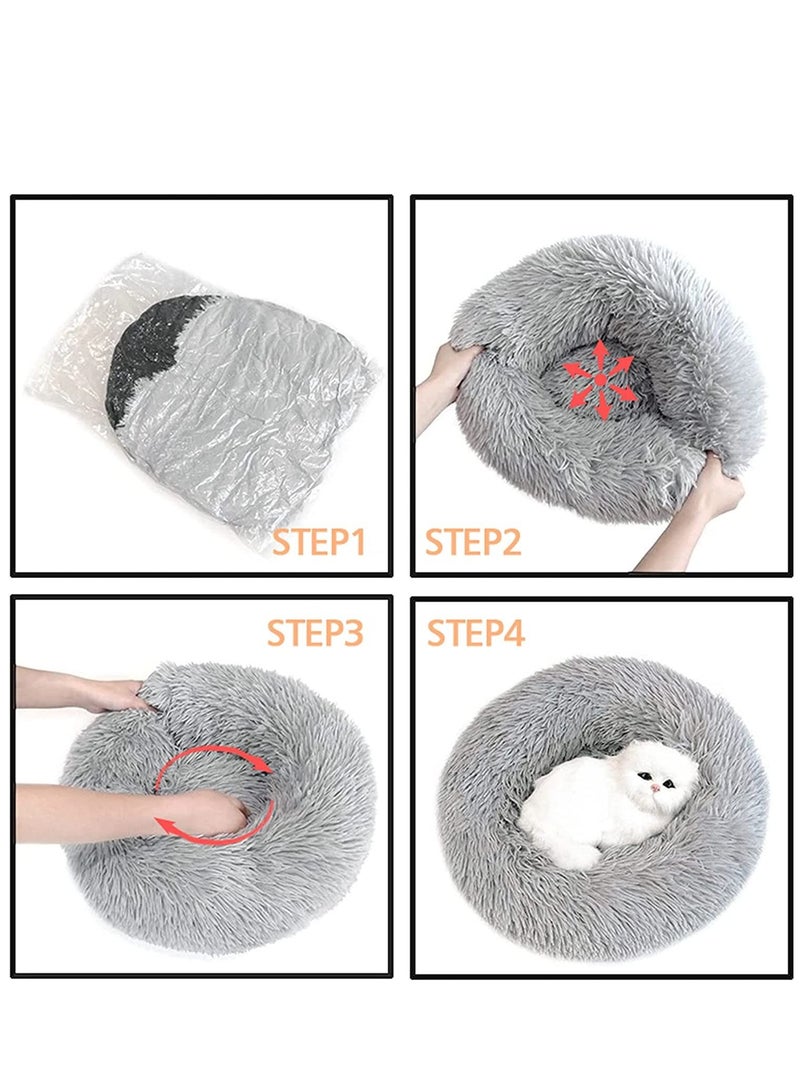 MissTiara Cat Bed for Indoor Cats Self-Warming Donut Kitty Bed Improving Sleep and Keeping Warm Washable Pet bed with Anti Slip Base Grey  - Image 4