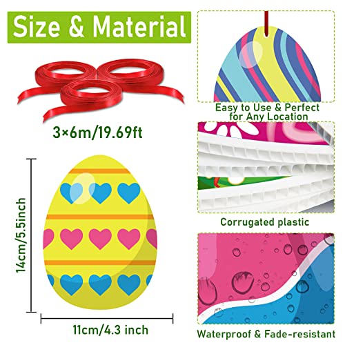 gisgfim 16 Pieces Easter Egg Outdoor Hanging Ornaments Easter Outdoor Decorations Happy Easter Hanging Porch Tree Yard Lawn Decor DoubleSide Printed - Image 3