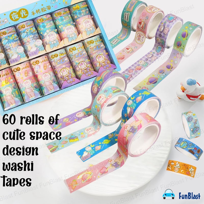 FunBlast FunBlast Kawaii Washi Tape, Space Theme Self Adhesive Decoration Paper Tape, 60 Tape Rolls, Decorative Masking Tapes for Arts, DIY Crafts, Scrapbook, Wrapping, Journals, Planners (Design-3)  - Image 5