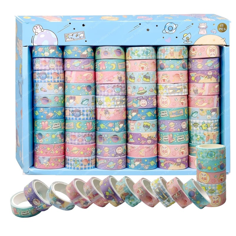 FunBlast FunBlast Kawaii Washi Tape, Space Theme Self Adhesive Decoration Paper Tape, 60 Tape Rolls, Decorative Masking Tapes for Arts, DIY Crafts, Scrapbook, Wrapping, Journals, Planners (Design-3)  - Image 1