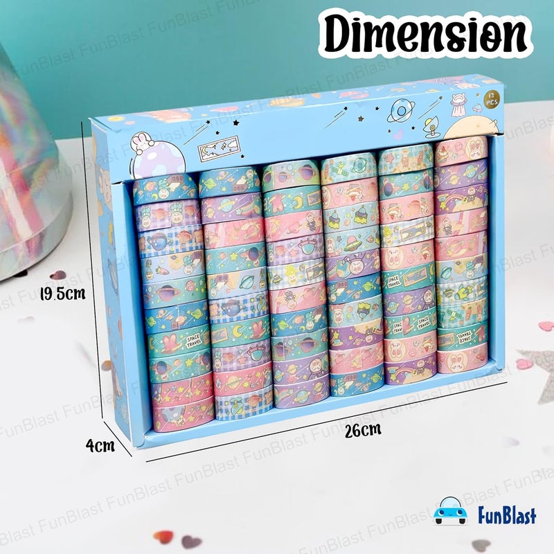 FunBlast FunBlast Kawaii Washi Tape, Space Theme Self Adhesive Decoration Paper Tape, 60 Tape Rolls, Decorative Masking Tapes for Arts, DIY Crafts, Scrapbook, Wrapping, Journals, Planners (Design-3)  - Image 3