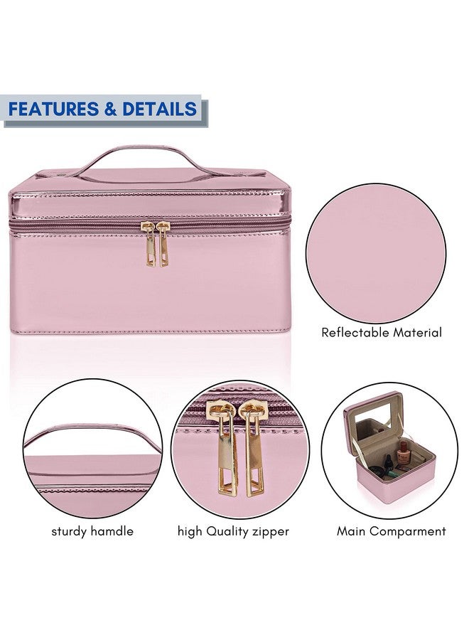 fadak Vanity Organiser for Women Makeup Box for All Cosmetic and Jewellery Item Pu Pattern (Pink) - Image 4