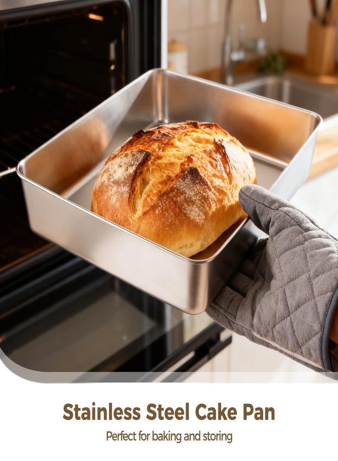 DORMIYA 4PCS Stainless Steel Cake Pan With Lid, 13/11/9/5 Inch Rectangle Sheet Pan, Nonstick Bakeware Cake Pan for Bread, Cake, Meat, Vegetables - Image 2