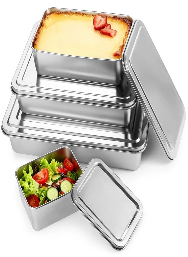 DORMIYA 4PCS Stainless Steel Cake Pan With Lid, 13/11/9/5 Inch Rectangle Sheet Pan, Nonstick Bakeware Cake Pan for Bread, Cake, Meat, Vegetables - Image 1