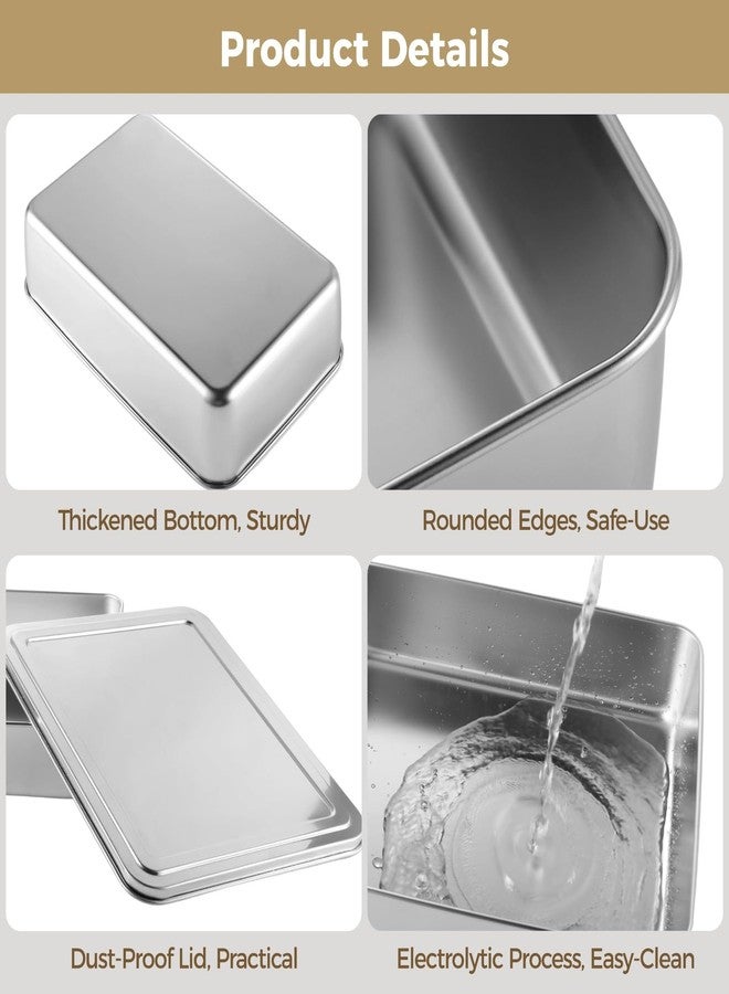 DORMIYA 4PCS Stainless Steel Cake Pan With Lid, 13/11/9/5 Inch Rectangle Sheet Pan, Nonstick Bakeware Cake Pan for Bread, Cake, Meat, Vegetables - Image 3